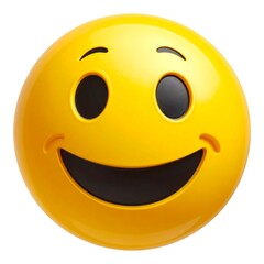 Fototapeta premium A cheerful, 3D-rendered emoticon with a glossy, yellow surface, conveying happiness, joy, and positivity. It has black eyes and a smiling mouth