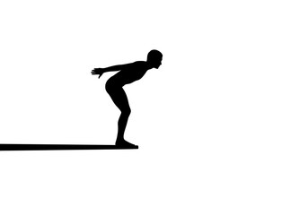 Fototapeta premium Male diver vector silhouette preparing to jump from a diving board in a dynamic athletic pose