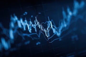 A close-up, abstract view of a stock market chart with blue and white lines