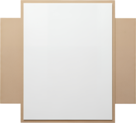 Overhead view of a blank white sheet of paper layered on brown cardboard material collage art page graphic background copy space empty design template