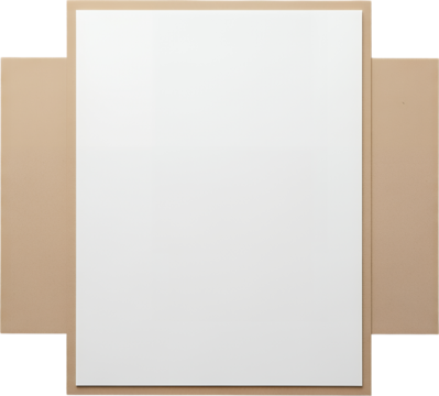 Overhead view of a blank white sheet of paper layered on brown cardboard material collage art page graphic background copy space empty design template