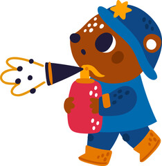 Cute Bear with Fire Extinguisher. Funny
