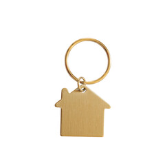 Gold, house-shaped keychain with brushed metal finish and round ring. Compact, durable, and stylish, it makes a perfect gift or decorative accent for keys, bags, or home decor.