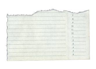 Torn Lined Paper with Sequential Time-Based Number List and Jagged Edge