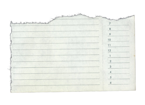 Torn Lined Paper with Sequential Time-Based Number List and Jagged Edge