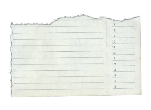 Torn Lined Paper with Sequential Time-Based Number List and Jagged Edge
