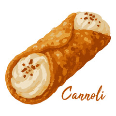 cannoli in watercolor illustration style, isolated vector on white background