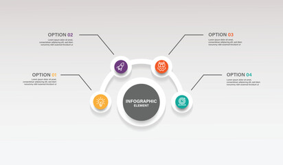 Circle diagram infographic template vector element 4 step process with icons can be used for business presentation, workflow layout, diagram information