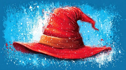A vibrant red witch hat stands out against a blue background, perfect for Halloween celebrations and decorations