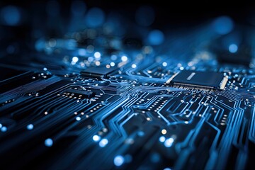 A close-up of a circuit board showcasing the intricate details of integrated circuits and pathways