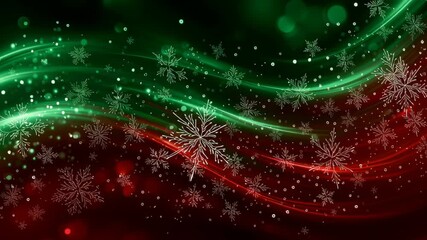 Colorful swirling lights in red and green with snowflakes. Vibrant background creates festive mood, ideal for holiday marketing or seasonal promotions. Concept of decoration, celebration, winter - Powered by Adobe