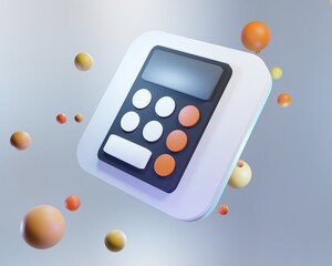 3D White-black calculator icon with yellow-orange beads	