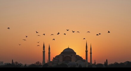 Silhouette of Hagia Sophia at sunset, Istanbul