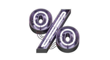 Illuminated neon percentage sign on black background