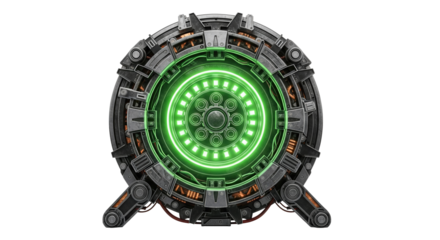 Futuristic metallic portal with green glowing center