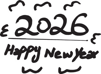 Handwritten Happy New Year 2026 Brushstroke Design Element