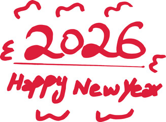 Handwritten Happy New Year 2026 Brushstroke Design Element
