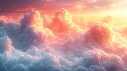 Dreamy Sunset Cloudscape Fluffy Clouds Bathed in Warm Light and Soft Hues Above