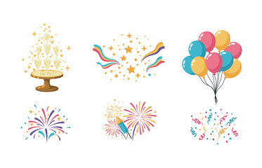 Celebration and party festivity icons for event planning and decorations