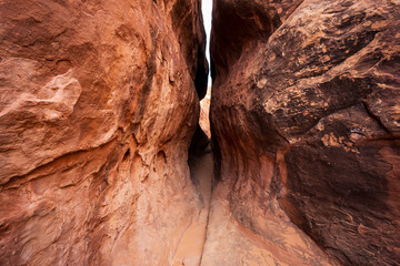 Slot Canyon Formations in the Fiery Furnace, Fiery Furnace Hiking Trail, Arches National Park, Utah