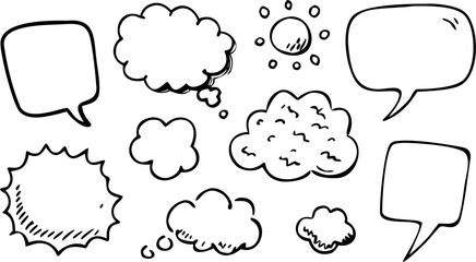 Fototapeta premium Hand-drawn speech and thought bubble collection diverse shapes and styles for comics and design