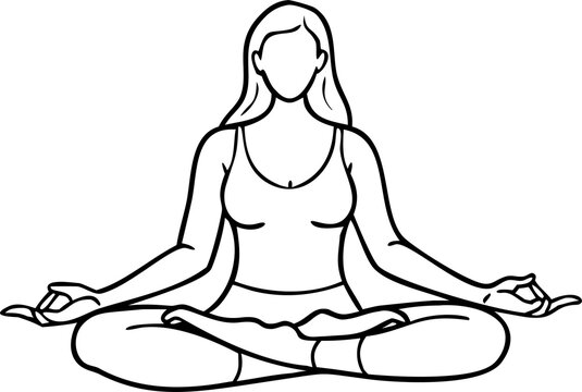 Serene woman meditating in lotus pose simple line drawing for calmness and wellness