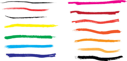 Collection of colorful abstract paint brush strokes and lines on a white background