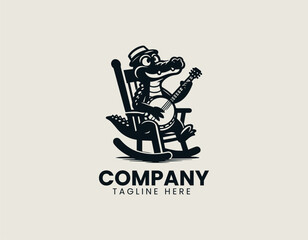 Crocodile Musician Mascot Vector Logo Illustration