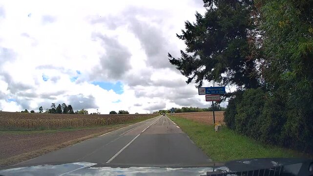 dash cam driving in the country side of France, from forest to fields