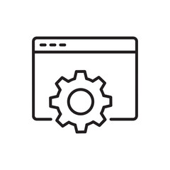 Vector art of gear icon inside a browser window, representing settings or configuration
