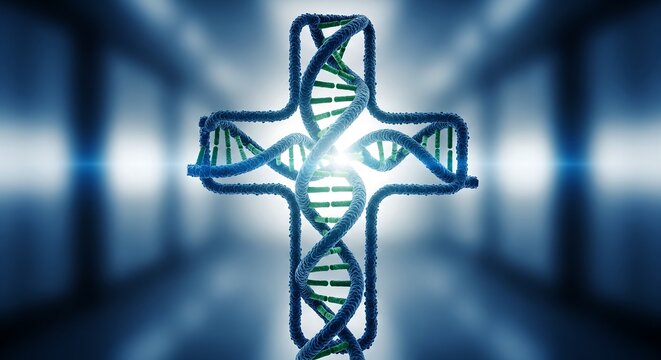 Dna helix cross genetic code christianity science biotechnology