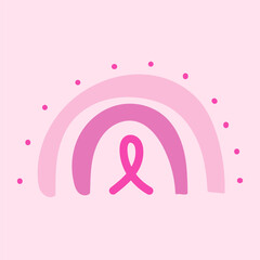 Pink awareness ribbon. Breast cancer month. Vector illustration, flat design