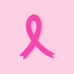 Pink awareness ribbon. Breast cancer month. Vector illustration, flat design