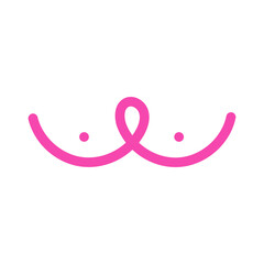 Pink awareness ribbon and breast symbol. Breast cancer month. Vector illustration, flat design
