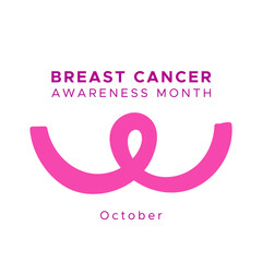 Pink awareness ribbon and breast symbol. Breast cancer month. Vector illustration, flat design