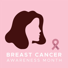 Woman's profile. Breast cancer month. Pink october. Vector illustration, flat design
