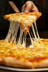 A Mouthwatering Slice of Pizza with Dripping Cheese Delightful Culinary Experience Indulge in the Cheesy Goodness of a Freshly Baked Pizza Slice Perfect for Food Lovers