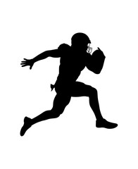 Silhouette of an american football player running with the ball in a dynamic pose on a white background