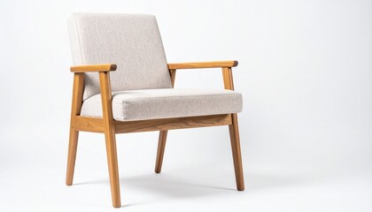 Modern Wooden Chair with Minimalist Design on White Background for Premium Furniture Object and Home Interior Concept