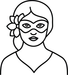 aesthetic portrait with half floral mask line drawing illustration on transparent background