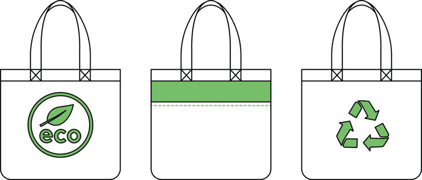 Three tote bags with eco friendly symbols and designs shopping bag reusable bag