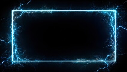 Electric rectangular frame of blue light, with lightning arcs against a black backdrop