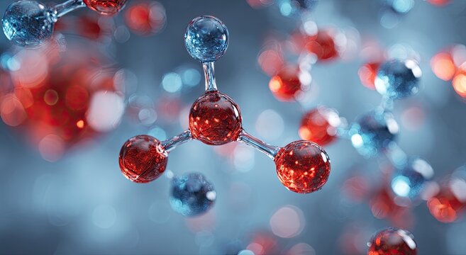 Close-up of stylized, colorful molecular structures with a shallow depth of field