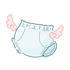 羽の生えた紙おむつ（パンツタイプ・ベビー用）の手描きイラスト