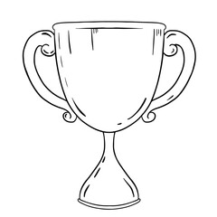 Vector illustration of a trophy cup with elegant handles drawn in clean black lines. Minimal hand drawn style ideal for awards, certificates, greeting cards, posters, and educational design projects
