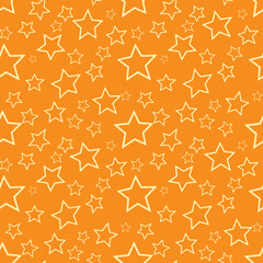 A vibrant background filled with a repeating pattern of small and large yellow stars overlaying an orange surface.