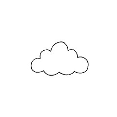 Single Hand-Drawn Black Outline Cloud Icon on Pure White Background, Minimalist Textured Sketch Style