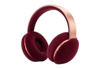Isolated ear muffs for fall or winter in burgundy and champagne; faux fur for comfort