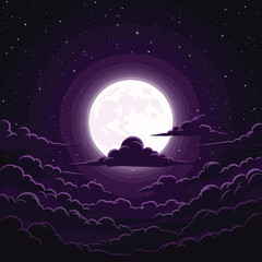 A vast celestial expanse bathed in the soft glow of a luminous moon and scattered starlight.
