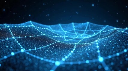 Dynamic digital network pulses with glowing blue connections across a dark abstract landscape suggesting futuristic technology and data flow - Powered by Adobe